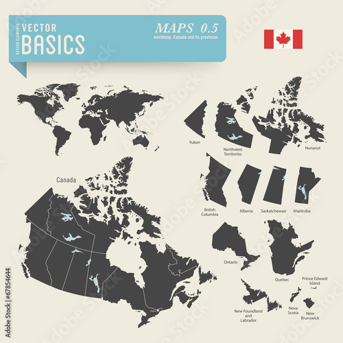 worldmap and detailed maps of Canada and its provinces photo