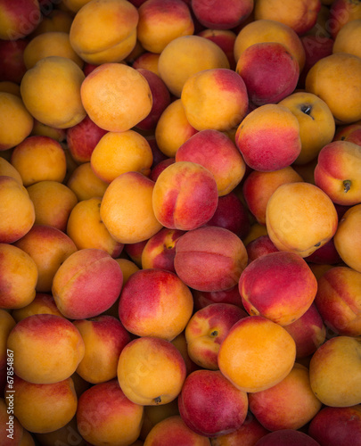 Apricots on market. Fresh natural apricot as background.