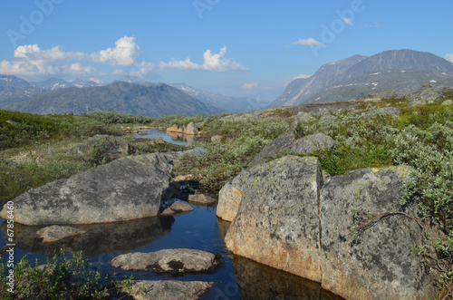 little pond and rocks in the Norwegian mountains