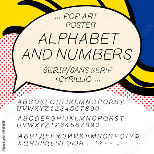 Comics pop art alphabet and numbers