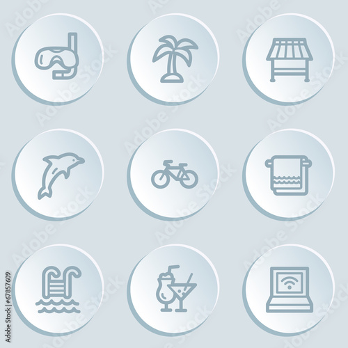 Vacation web icons , white sticker buttons