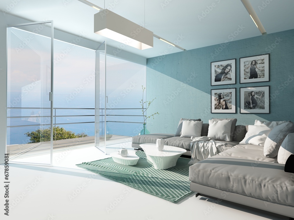 Obraz premium Luxury waterfront apartment living room