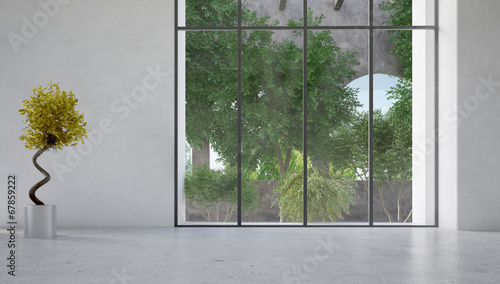 Fényképezés Large window overlooking a courtyard with plants