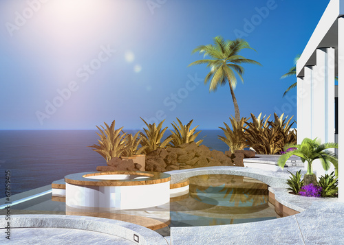 Wall Mural Modern tropical patio overlooking the sea