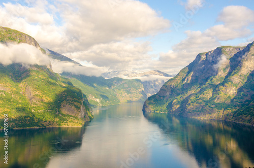 Sogne Fjord in Clouds in Norway photo