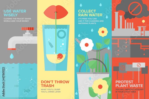 Water savings flat banner set