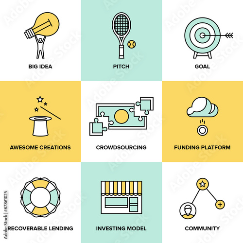 Crowdsourcing and funding money flat icons
