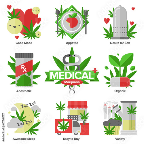Medical marijuana flat icons set