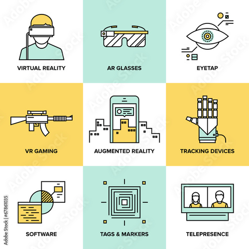Augmented reality flat icons set