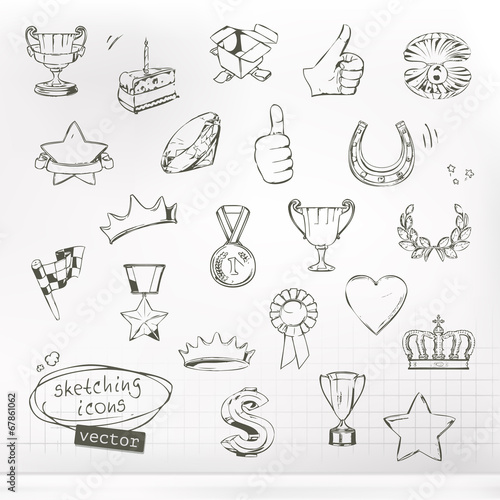 Awards and achievement, sketches of icons vector set