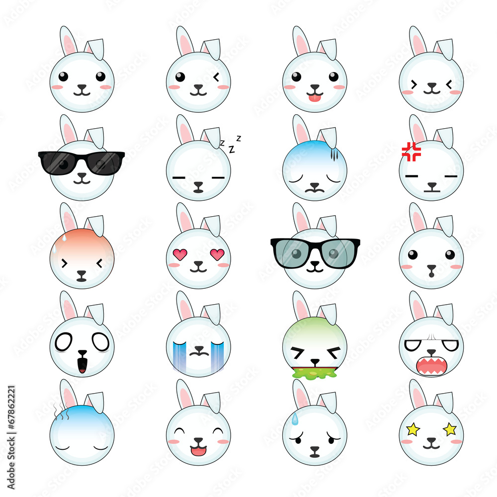 Rabbit smiley faces icon set. Illustration eps10