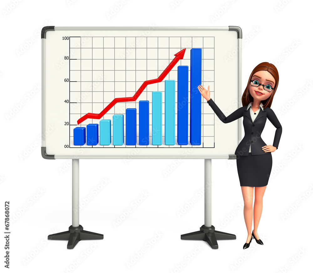 Young Business Woman with business graph