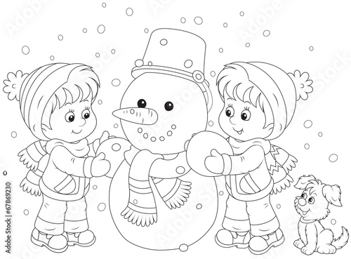 Children making a snowman