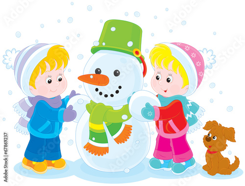 Children making a snowman