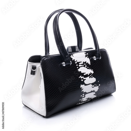 Black and white handbag on white background
