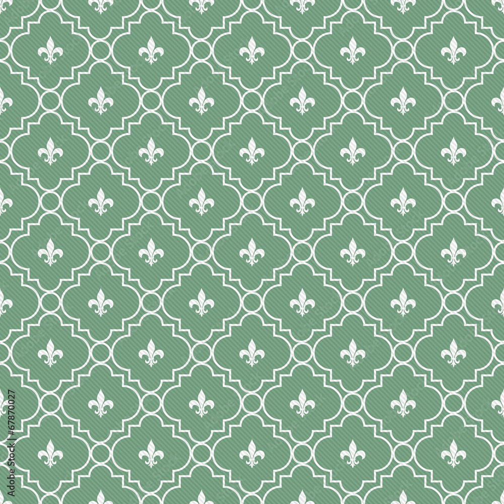 White and Green Fleur-De-Lis Pattern Textured Fabric Background White and Green Fleur-De-Lis Pattern Textured Fabric Background