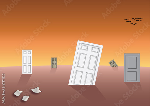 World of doors - abstract apocalyptic concept