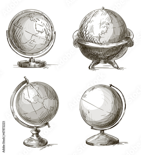Set of hand drawn globes. Vector illustration.