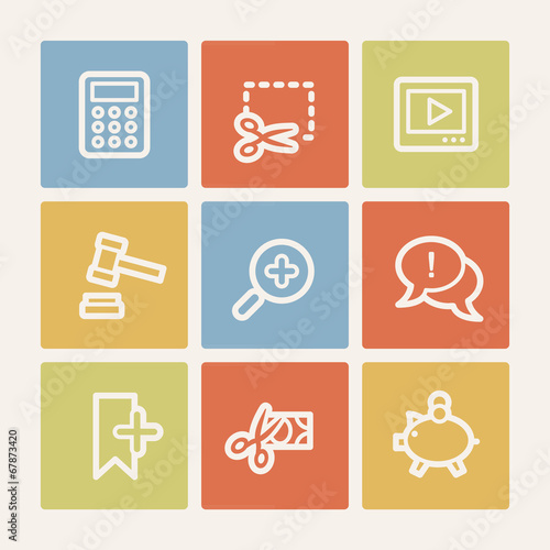 Shopping web icon set 3, color square buttons