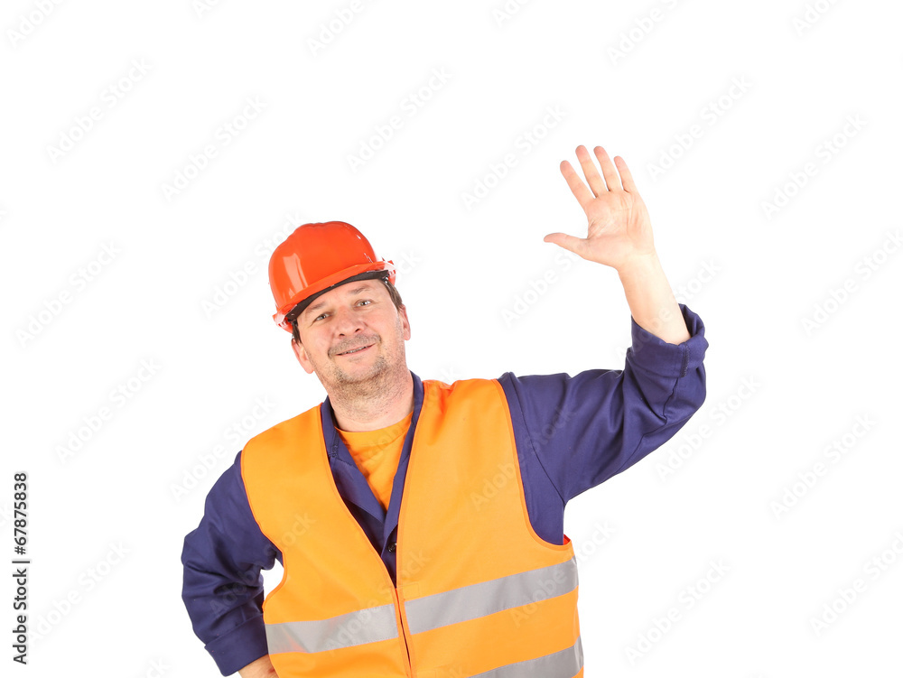 Worker in hard hat and vest.