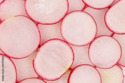 Close up of radish slices.