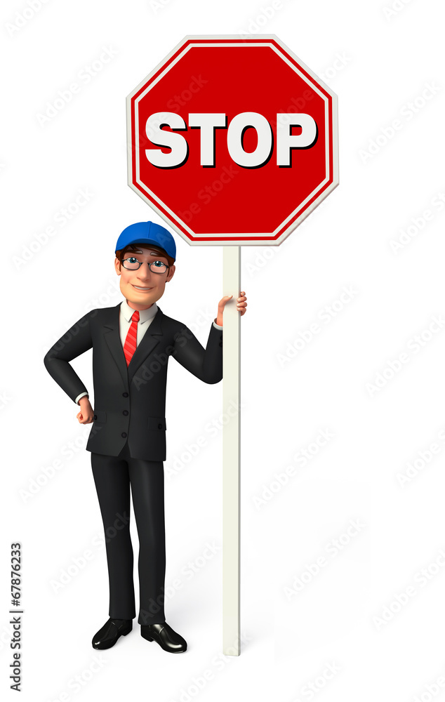 Young Business Man with Stop sign Young Business Man with Stop sign
