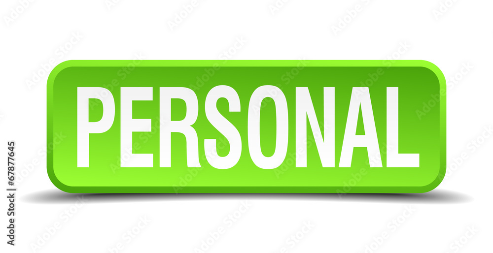 Personal green 3d realistic square isolated button Personal green 3d realistic square isolated button