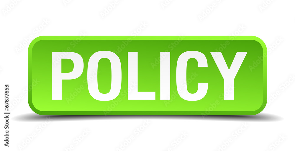 Policy green 3d realistic square isolated button Policy green 3d realistic square isolated button