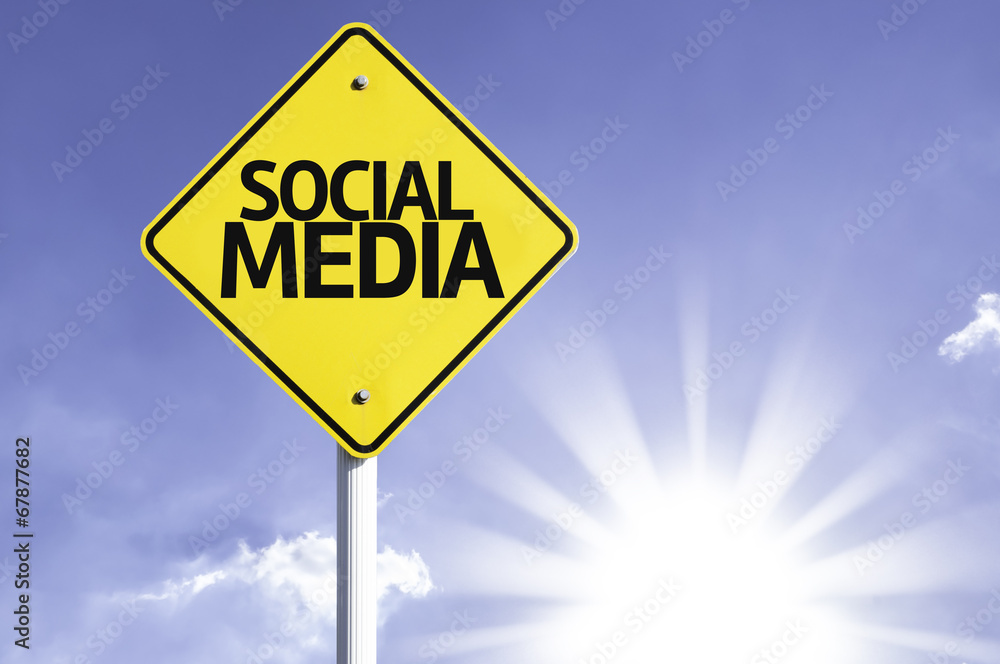 Social Media road sign with sun background Social Media road sign with sun background
