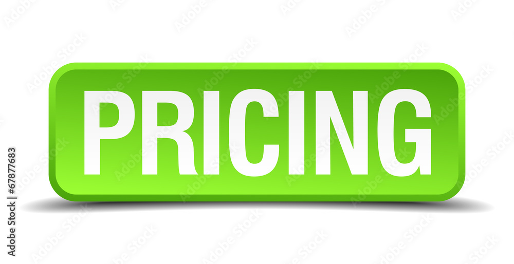 Pricing green 3d realistic square isolated button Pricing green 3d realistic square isolated button