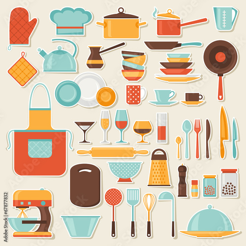 Kitchen and restaurant icon set of utensils.