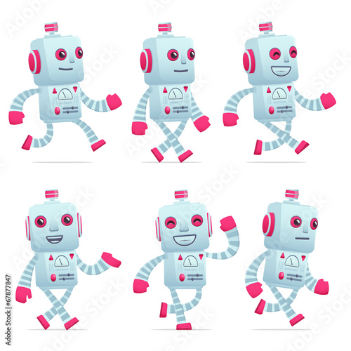 set of robot character in different poses