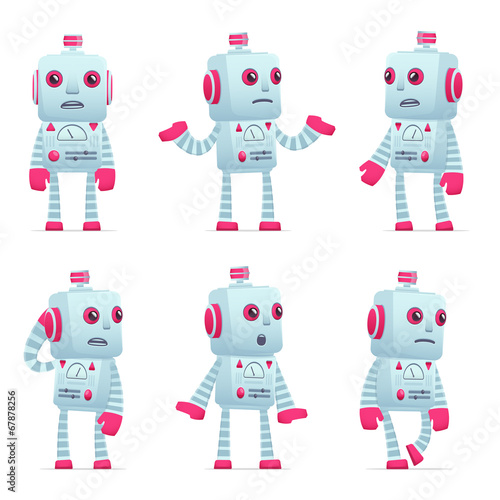 set of robot character in different poses