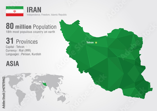Iran world map with a pixel diamond texture.