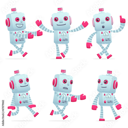 set of robot character in different poses