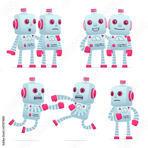 set of robot character in different poses