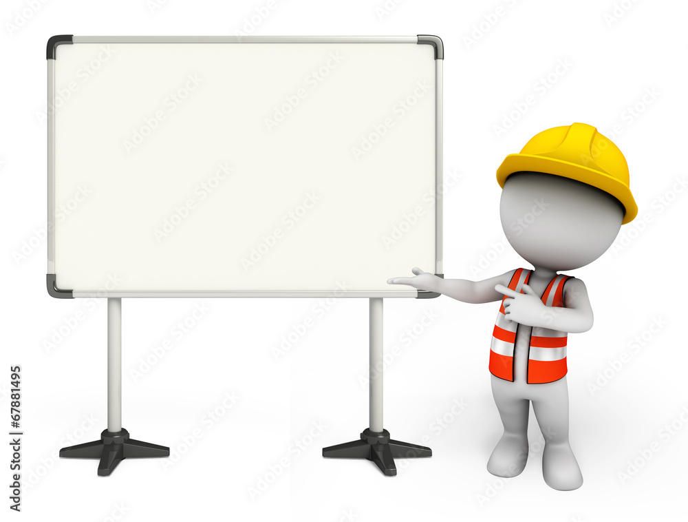 Young worker with display board