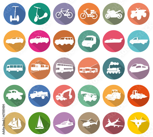 transport white icons in colored circles
