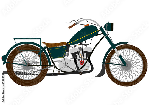 Cartoon vintage motorcycle on a white background.