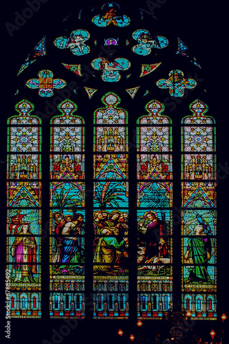 Stained glass window church Belgium Flanders Bruges