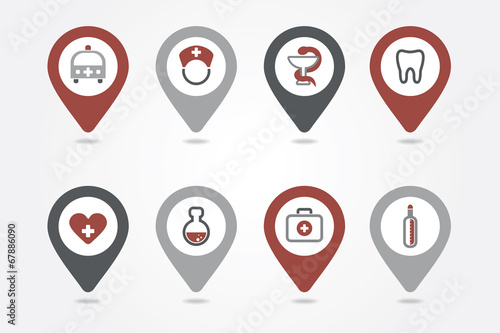 Medical mapping pins icons