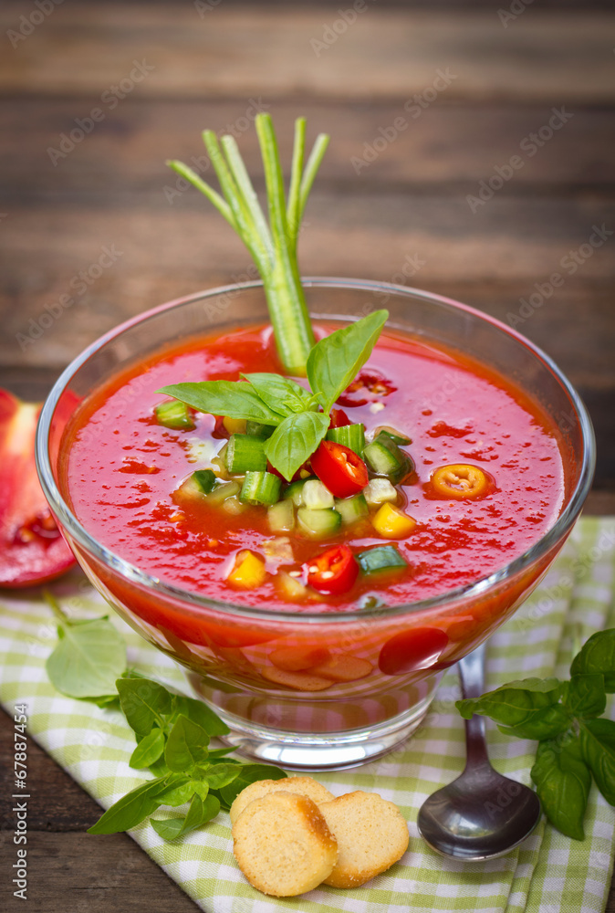 Fresh gazpacho on the table Fresh gazpacho on the table