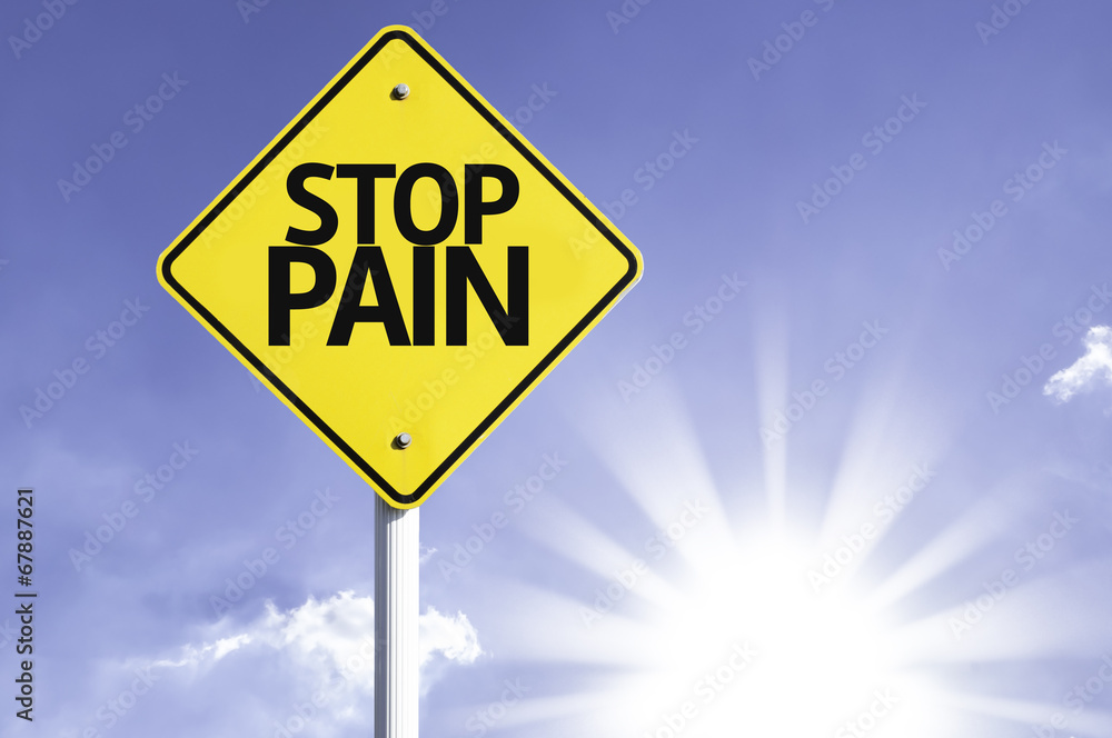 Stop Pain road sign with sun background Stop Pain road sign with sun background
