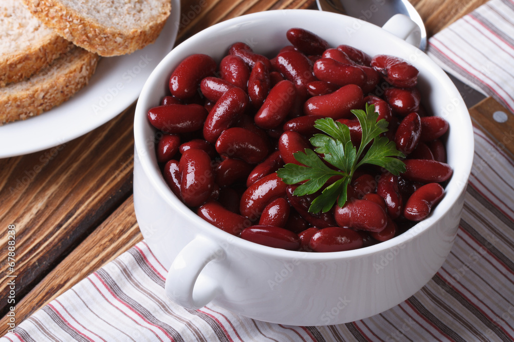 boiled red kidney beans in bowl closeup horizontal top view boiled red kidney beans in bowl closeup horizontal top view