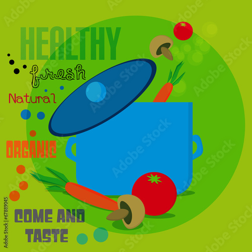 Fresh Food Menu With Tomato and Carrot With Text In Circle