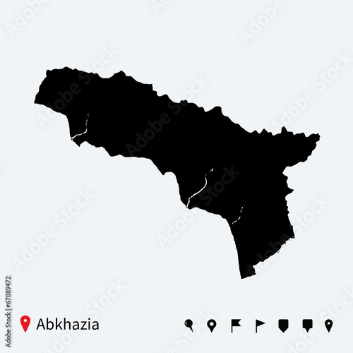 High detailed vector map of Abkhazia with navigation pins.
