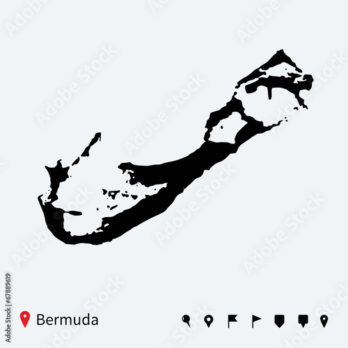 High detailed vector map of Bermuda with navigation pins.