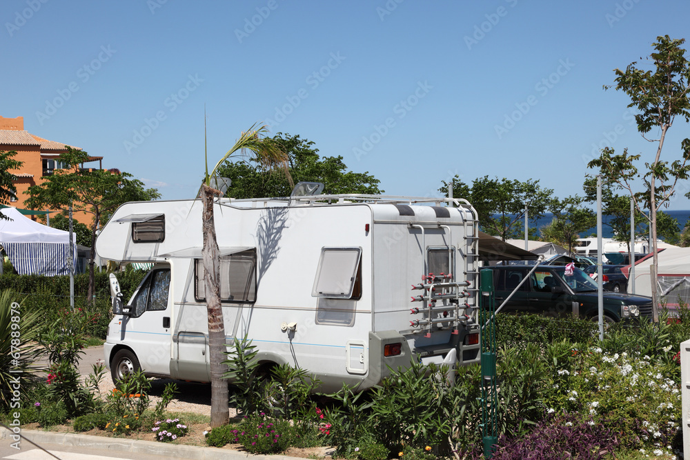 Mobile home on a camping site in southern Spain