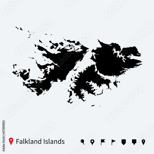 High detailed vector map of Falkland Islands with pins. © Vector Icons