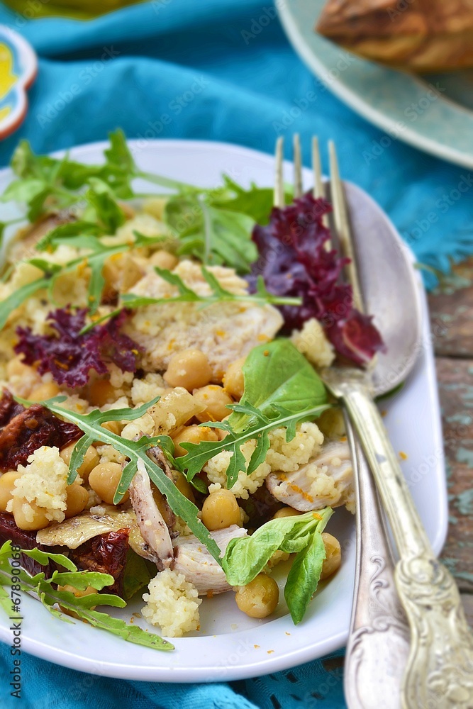 salad with chicken, chickpea and couscous salad with chicken, chickpea and couscous